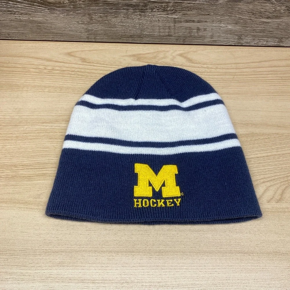 Michigan Hockey Hat Cap Beanie Blue White Nike Wolverines NCAA College Winter